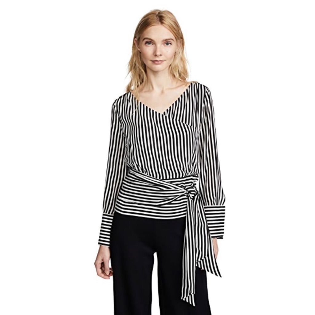 Alice + Olivia Silk Alba Striped Tie Blouse Size Large